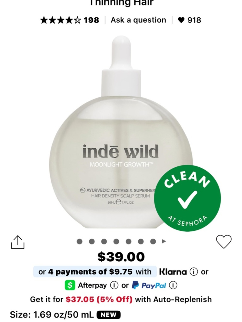 Indē Wild Moonlight Growth Hair Density Scalp Serum - Clear